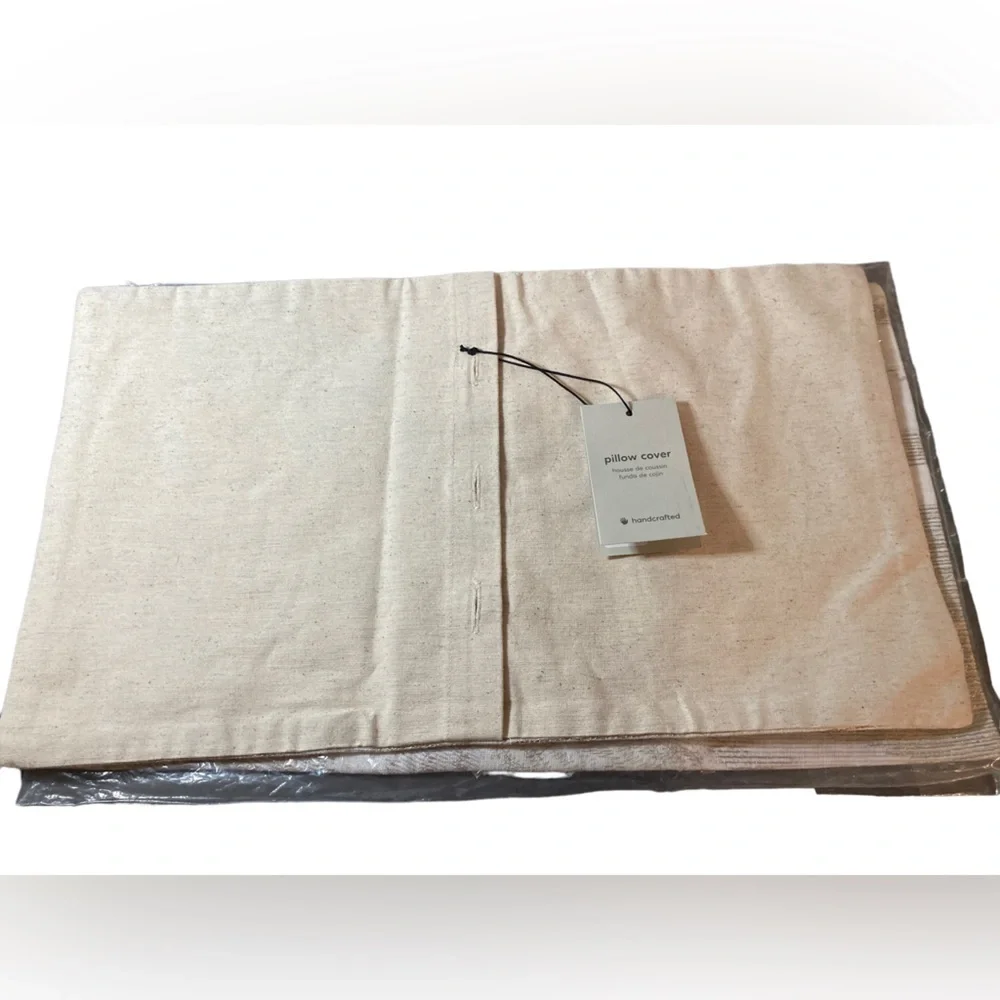 West Elm Cotton Linen Cream+Metallic Embroidered Pillow Covers NEW 12X21